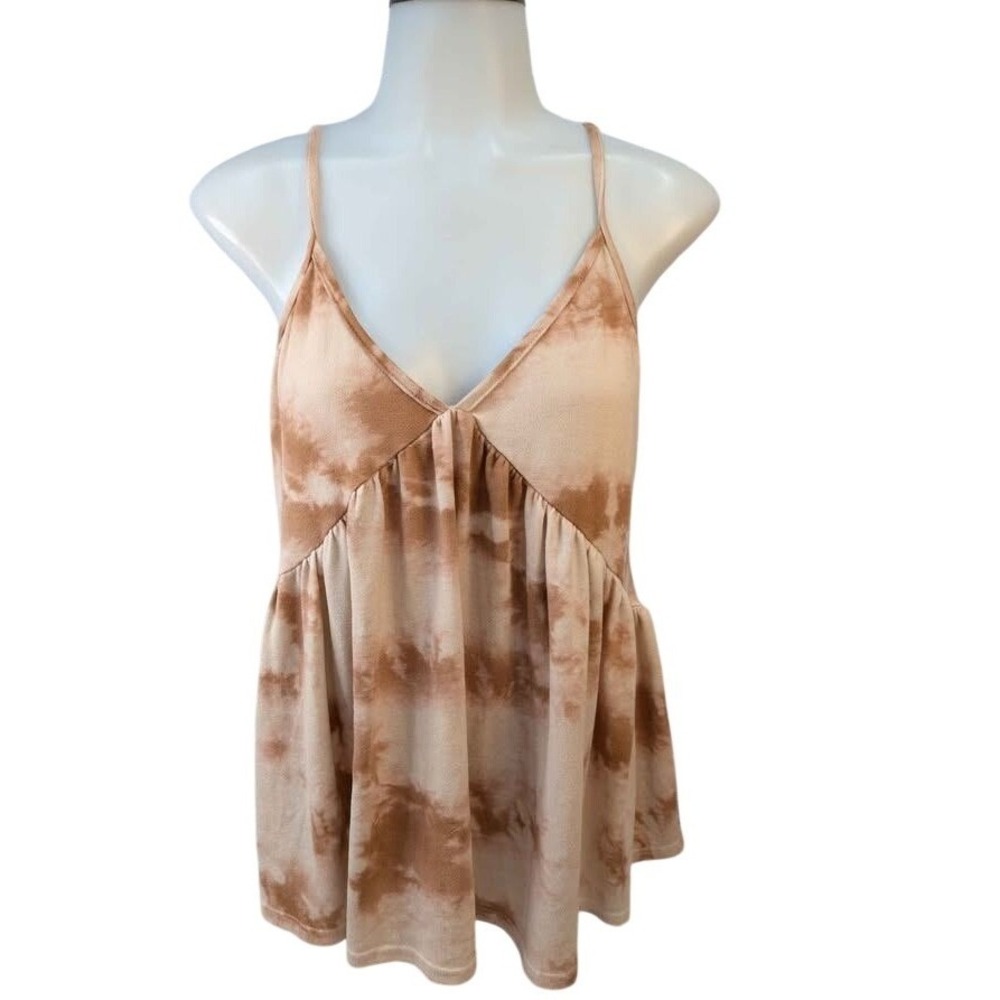 Twenty Second 22nd ~Babydoll Cami ~ SMALL ~Brown Tie Dye Peplum Empire Waist Top